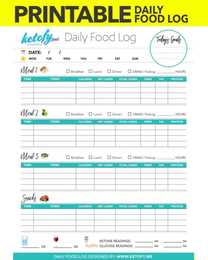 Printable Food Journal With Carbs Protein