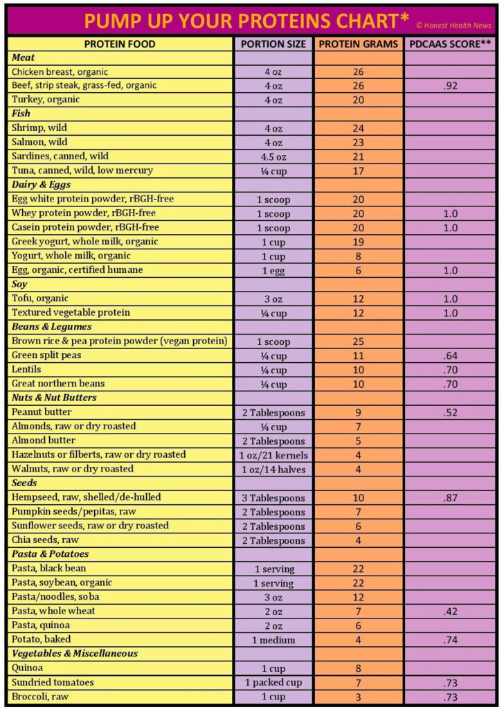 Protein Content Of Foods Printable Chart